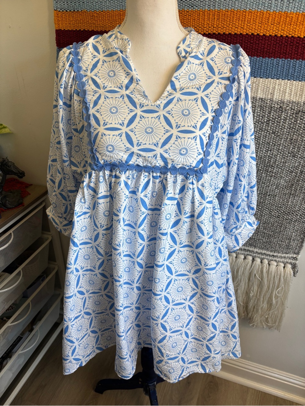 JODIFL Blue and White Printed  Dress